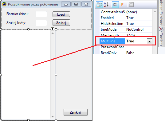Algorytm poszukiwania w zbiorze liczb uporzadkowanych. Poszukiwanie przez polowienie. Visual studio c++